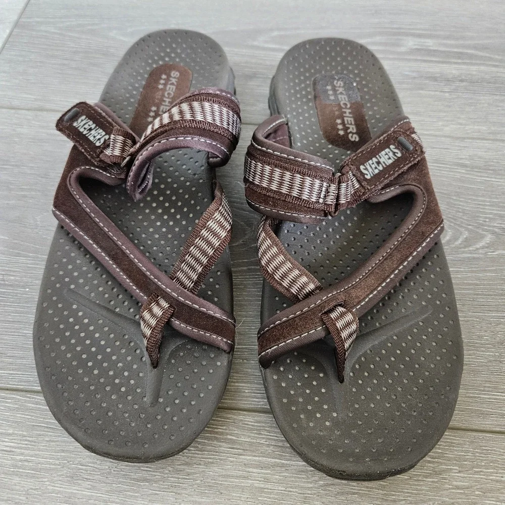 Skechers USA Womens Brown Strappy Sport Sandals Adjustable Walking Shoes